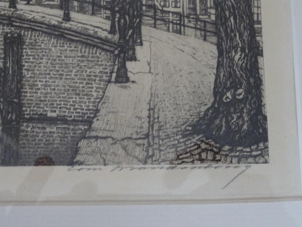 Cornelis Brandenburg - Amsterdam - Groenburgwal, Antiek en Kunst, Ingelijst, Ets, Stadsgezicht, 23 cm