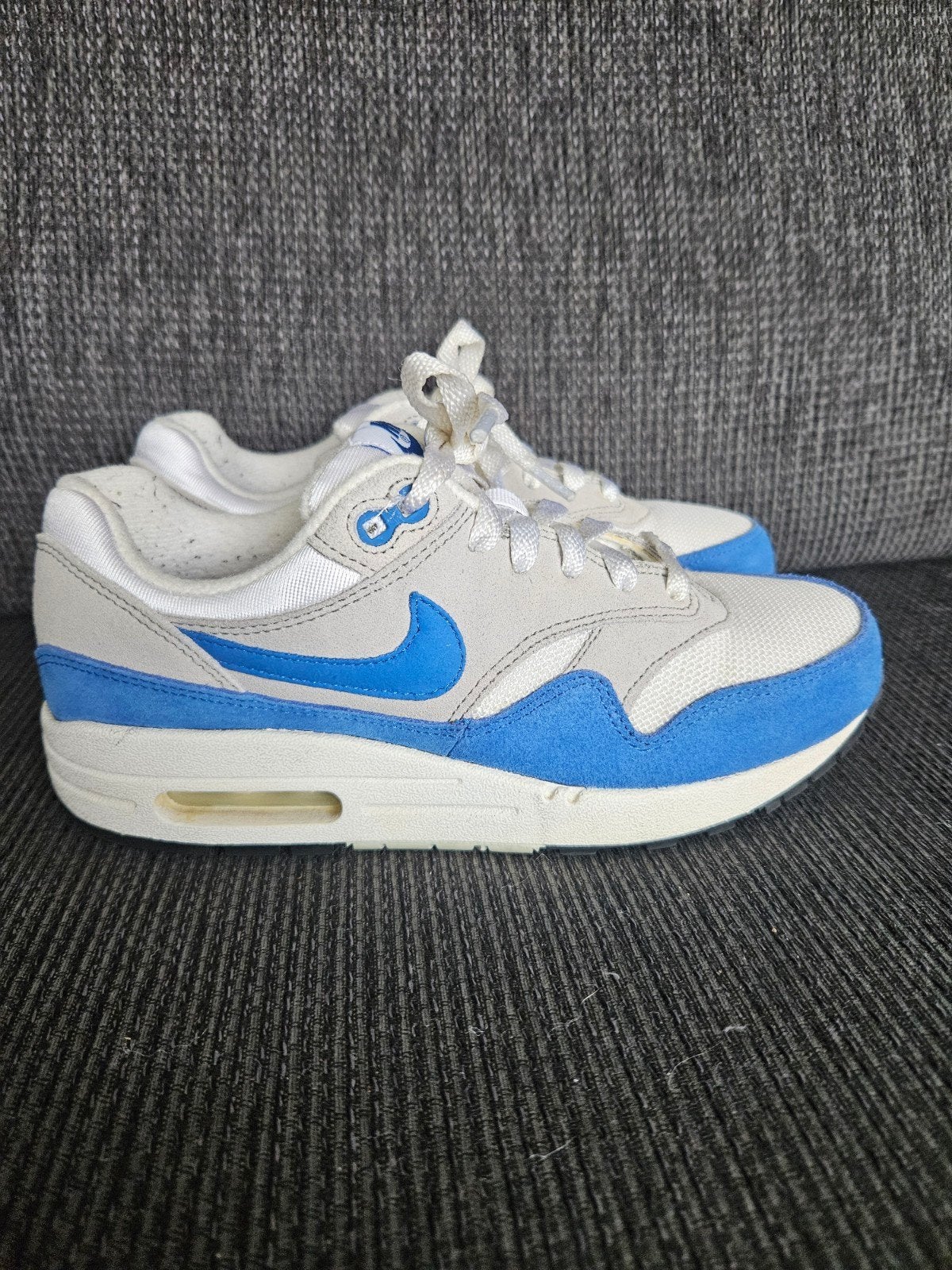 Nike Air Max 1 GS White Sport Royal maat 38, Kleding | Dames, Schoenen, Verzenden, Wit, Sneakers of Gympen, Nike air max