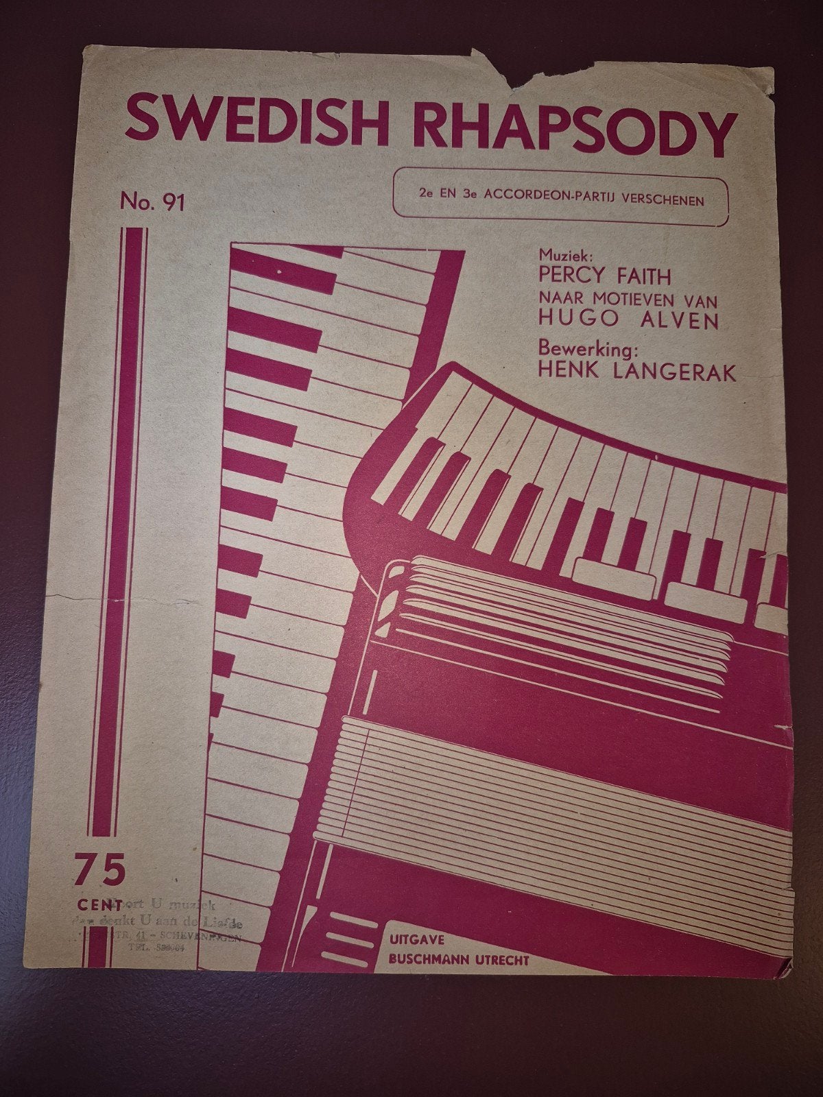 Swedish Rhapsody - Accordeon Partij - Bladmuziek, Gebruikt, Klassiek, Ophalen of Verzenden, Thema