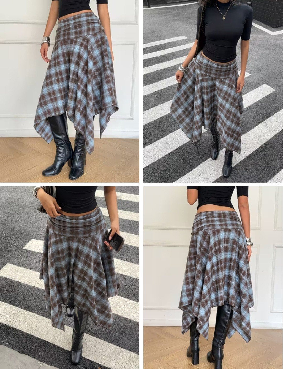 Dames rok Schotse ruit bruin lichtblauw outlander, Maat 38/40 (M), Bruin, Nieuw, Ophalen of Verzenden