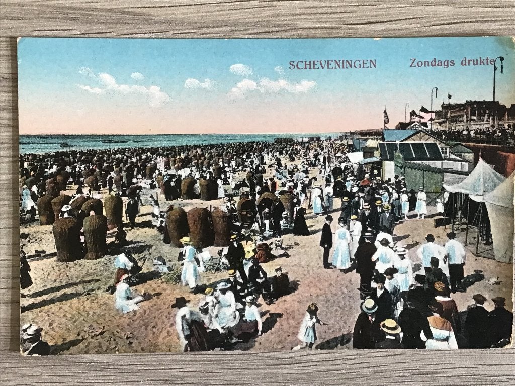 Oude ansichtkaart Scheveningen Zondags drukte strand 1915-20, Ophalen of Verzenden, Voor 1920, Ongelopen, Zuid-Holland
