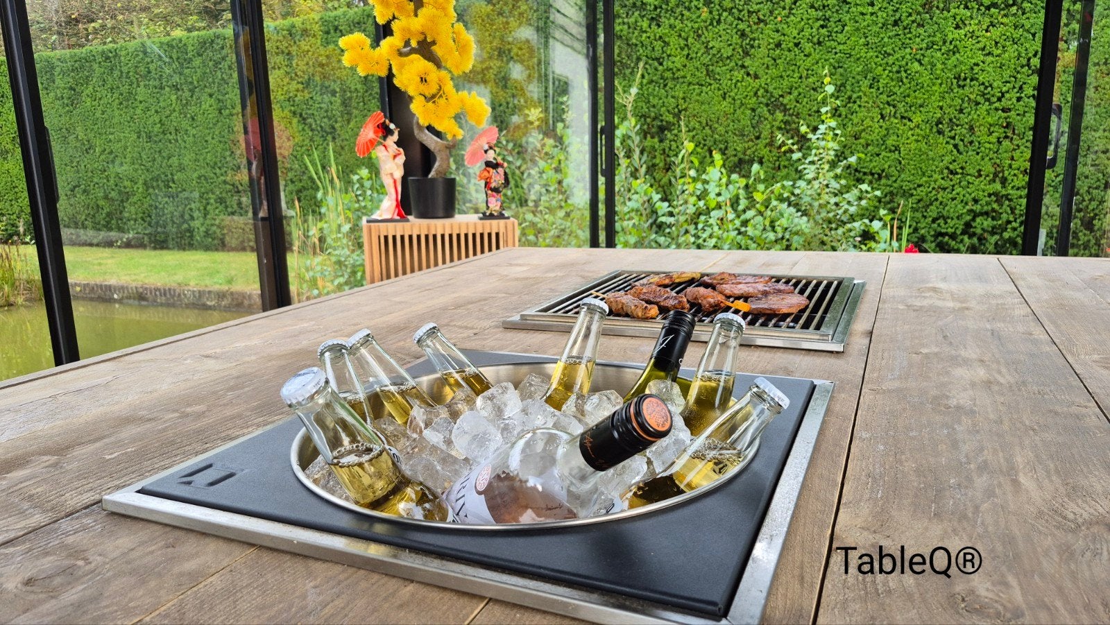 BBQ-tafel gasbarbecue en drankelement ingebouwd in tafel bbq, Verzenden, Nieuw, OneQ