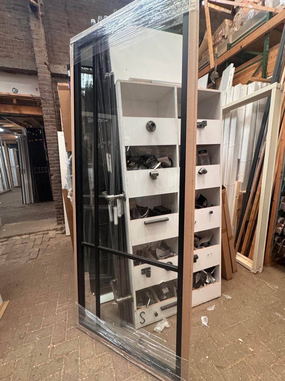 93x231,5 binnendeur opdek Rechts staallook zwart sk49, Ophalen, Binnendeur, Nieuw, Glas