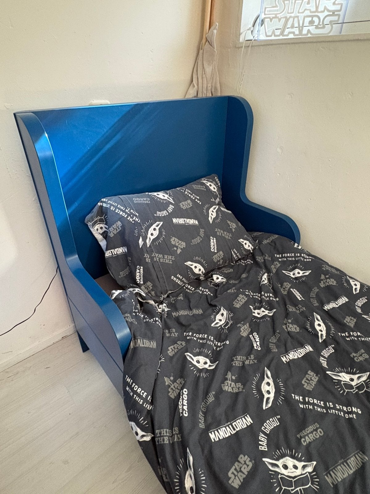 Blauwe Ikea Busunge meegroeibed. MOET WEG!!, Ophalen, 70 tot 85 cm, Zo goed als nieuw, Lattenbodem