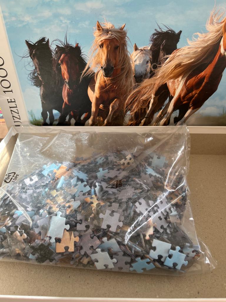Gratis ophalen. Legpuzzel 1000 stukjes - Wilde paarden, Ophalen, 500 t/m 1500 stukjes, Nieuw, Legpuzzel