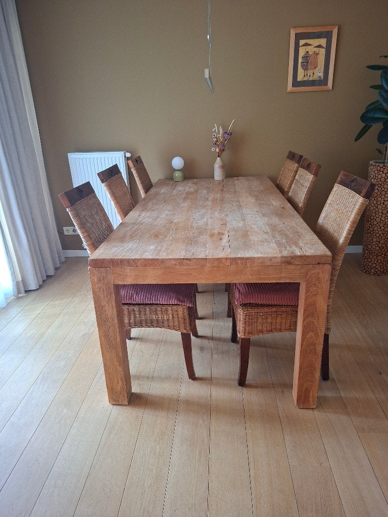 Prachtige eettafel massief Braziliaans Perobahout, Gebruikt, 200 cm of meer, 50 tot 100 cm, Vijf personen of meer