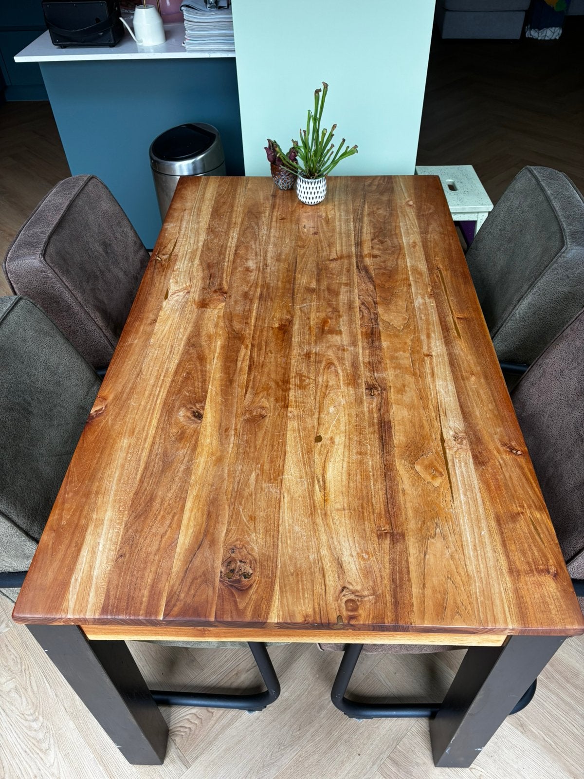 Eettafel teak hout 140x80 cm, Ophalen, Gebruikt, 100 tot 150 cm, Teakhout