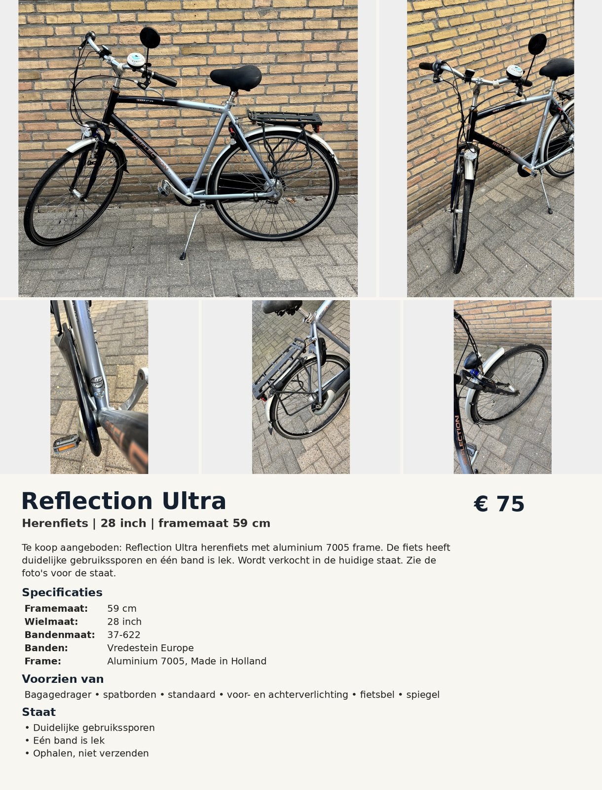 Reflection Ultra herenfiets 28 inch | framemaat 59 cm, Gebruikt, Versnellingen, 57 tot 61 cm, Schijfrem