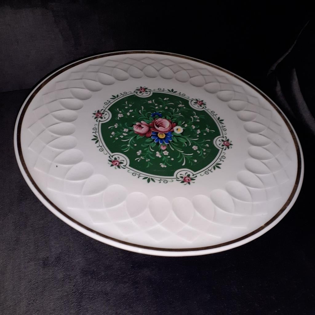 Vintage Taartplateau met Bloemenmotief en Gouden Rand, Ophalen of Verzenden