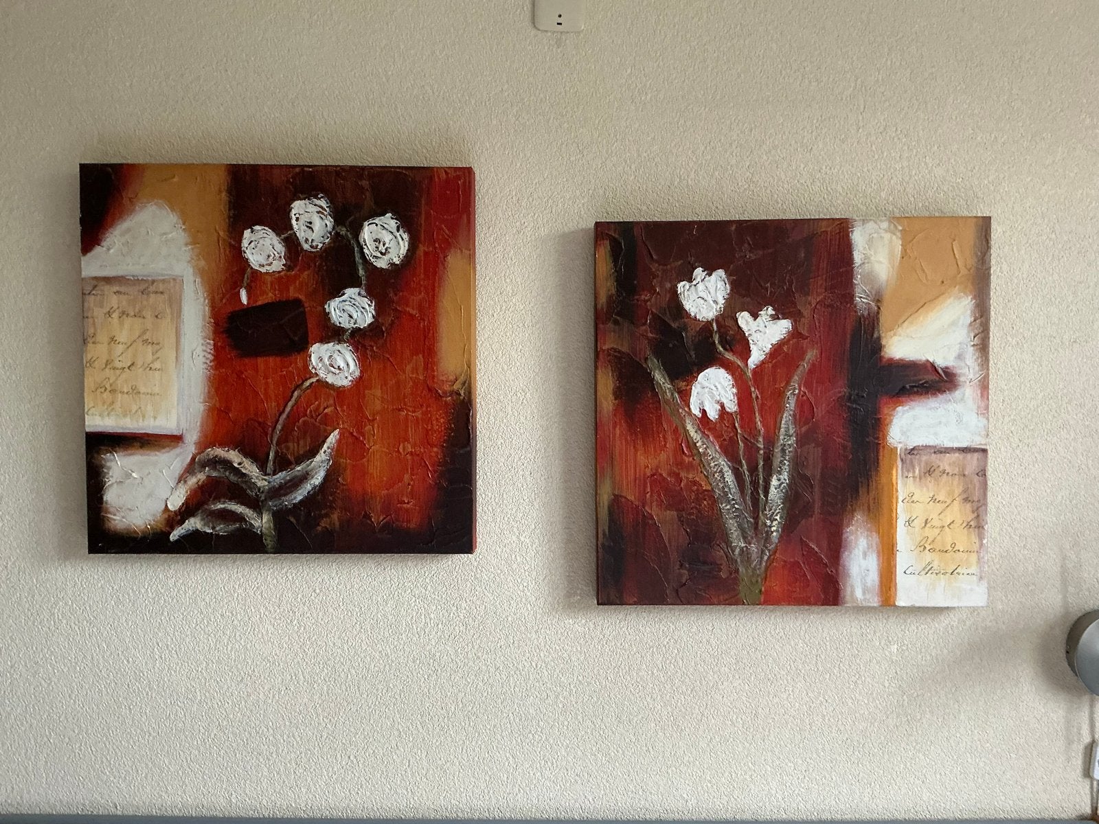 Set van 2 reliëf schilderijen op canvas, 50 – 75, Gebruikt, Ophalen of Verzenden, Schilderij