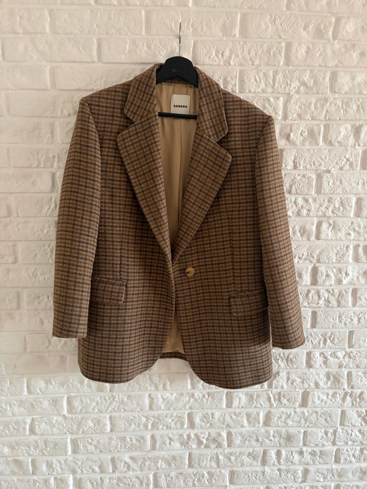 Sandro blazer geruit bruin maat 36, Bruin, Ophalen of Verzenden, Zo goed als nieuw, Jasje
