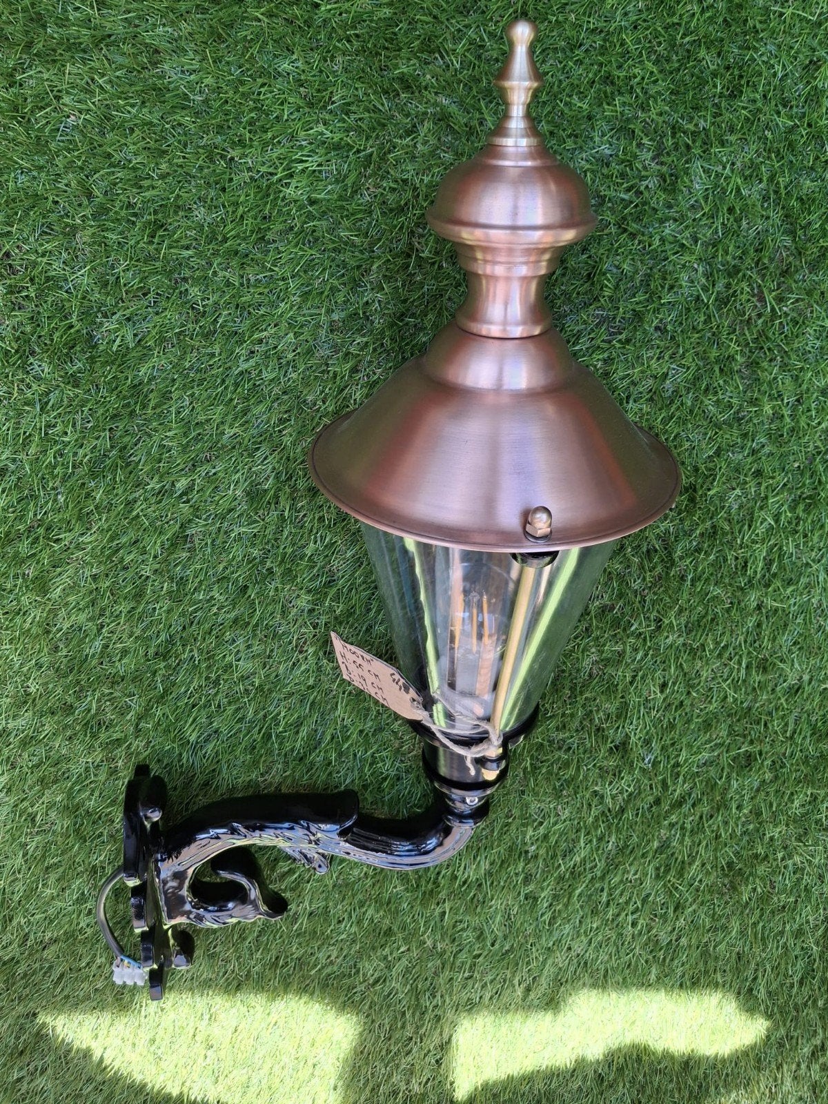 Gerestaureerde gevellamp, koperen kap. Buitenverlichting, Ophalen, Minder dan 50 watt, Wandlamp, Netvoeding