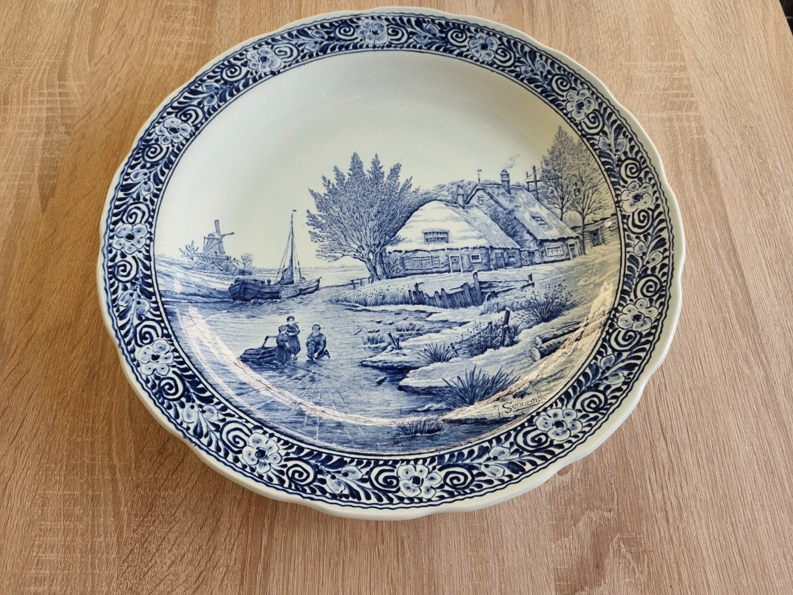 Groot delftsblauw wandbord., Ophalen