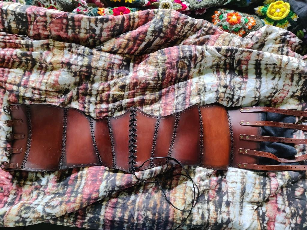 Leren underbust korset van Trollfelsen mt 48", Kostuum of Pak, Bruin, Maat 46/48 (XL) of groter, Trollfelsen