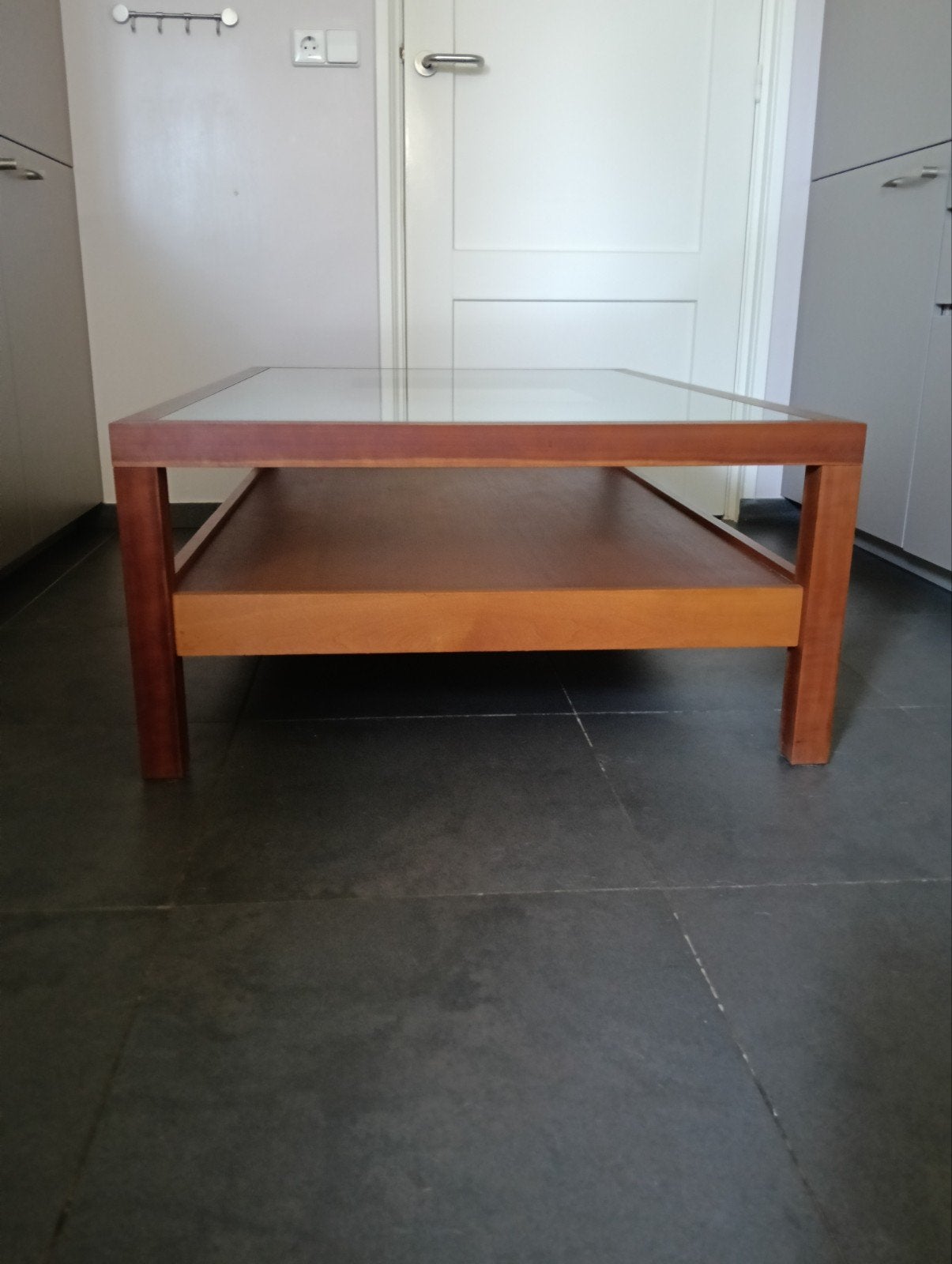 kersenhouten salontafel, Ophalen, Glas, Gebruikt, 100 tot 150 cm