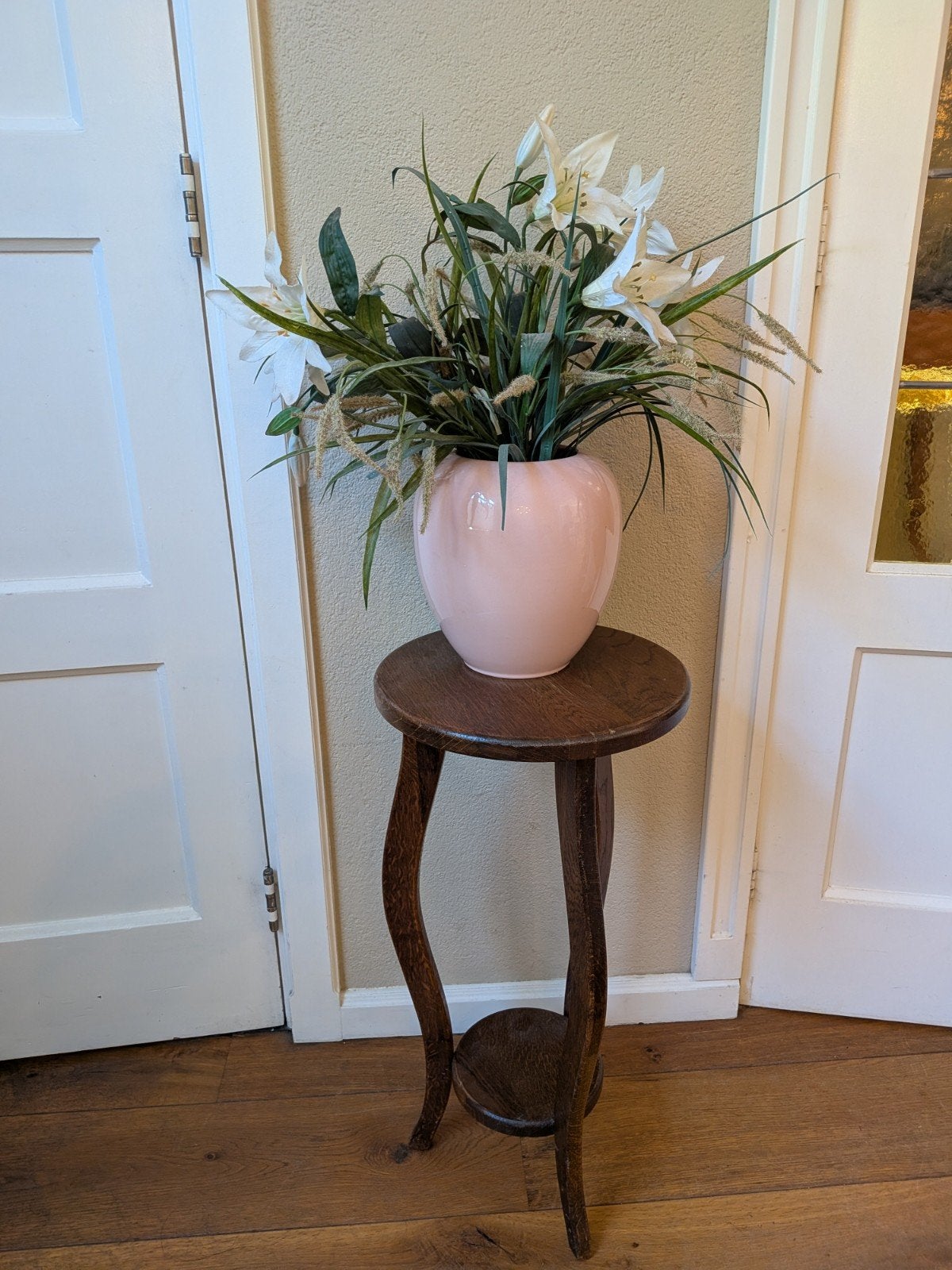 Vintage eiken plantentafel / piedestal (66 cm) - Art Deco.
M, Ophalen, Zo goed als nieuw