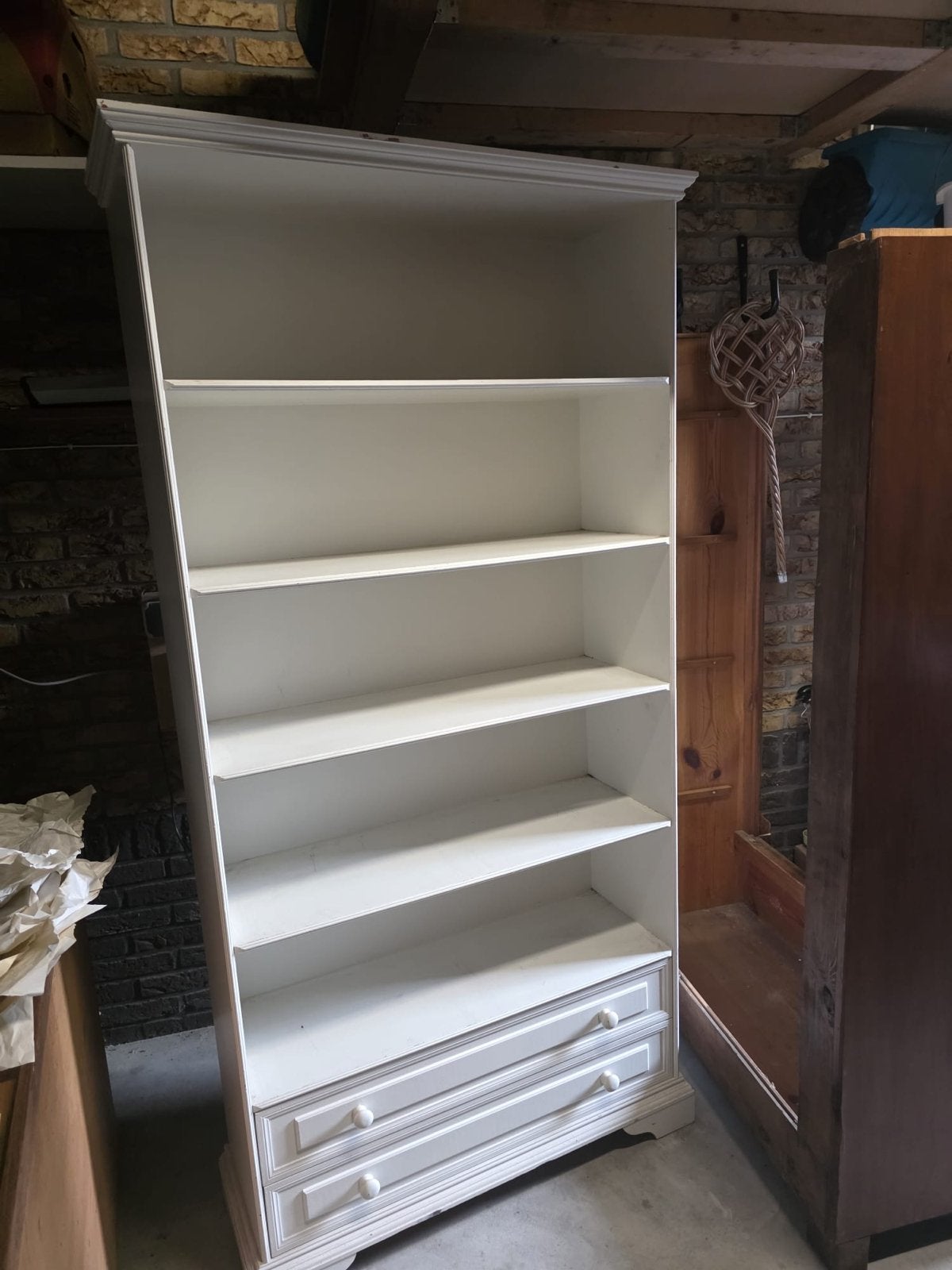 Witte Boekenkast met Lades - Klassieke Stijl, Gebruikt, Met lade(s), 150 tot 200 cm, 25 tot 50 cm