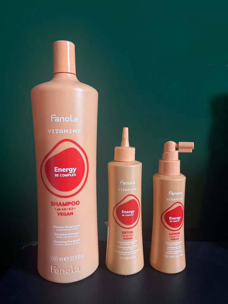 Fanola Vitamins Energy Shampoo, Scrub & Lotion (nieuw/z.g.a., Ophalen of Verzenden, Zo goed als nieuw, Shampoo of Conditioner