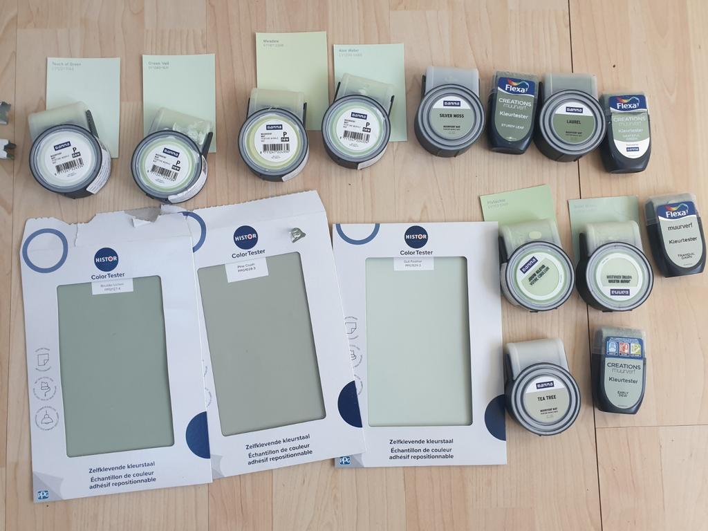 29 verftesters: groen, geel, bruin en oranje, Minder dan 5 liter, Ophalen of Verzenden, Verf