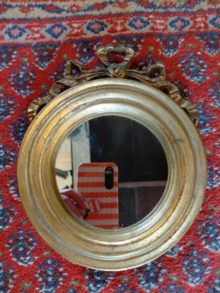 Kleine ronde Pietrman spiegel (met strik), Antiek en Kunst, Ophalen of Verzenden, Rond, Minder dan 50 cm
