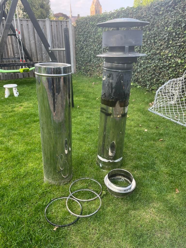 Dubbelwandig RVS Rookkanaal 200mm (2 meter) + Trekkende Kap, Huis en Inrichting, Haarden, Ophalen, Gebruikt