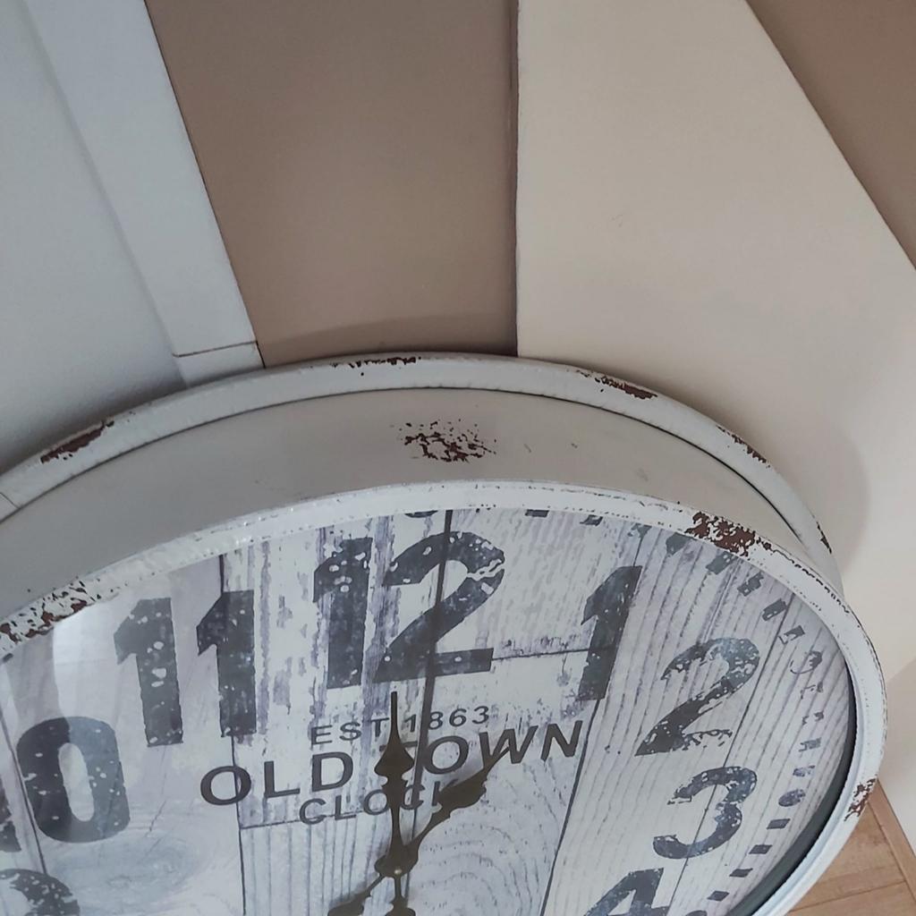 Grote vintage wandklok 'Old Town London' - Wit/Houtlook, Ophalen of Verzenden