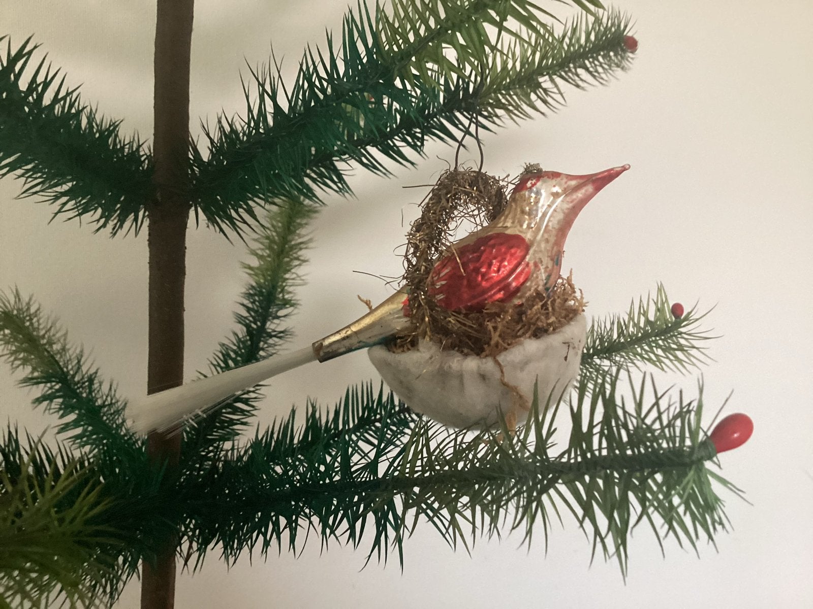 Antiek kerst vogel op nest, Ophalen of Verzenden