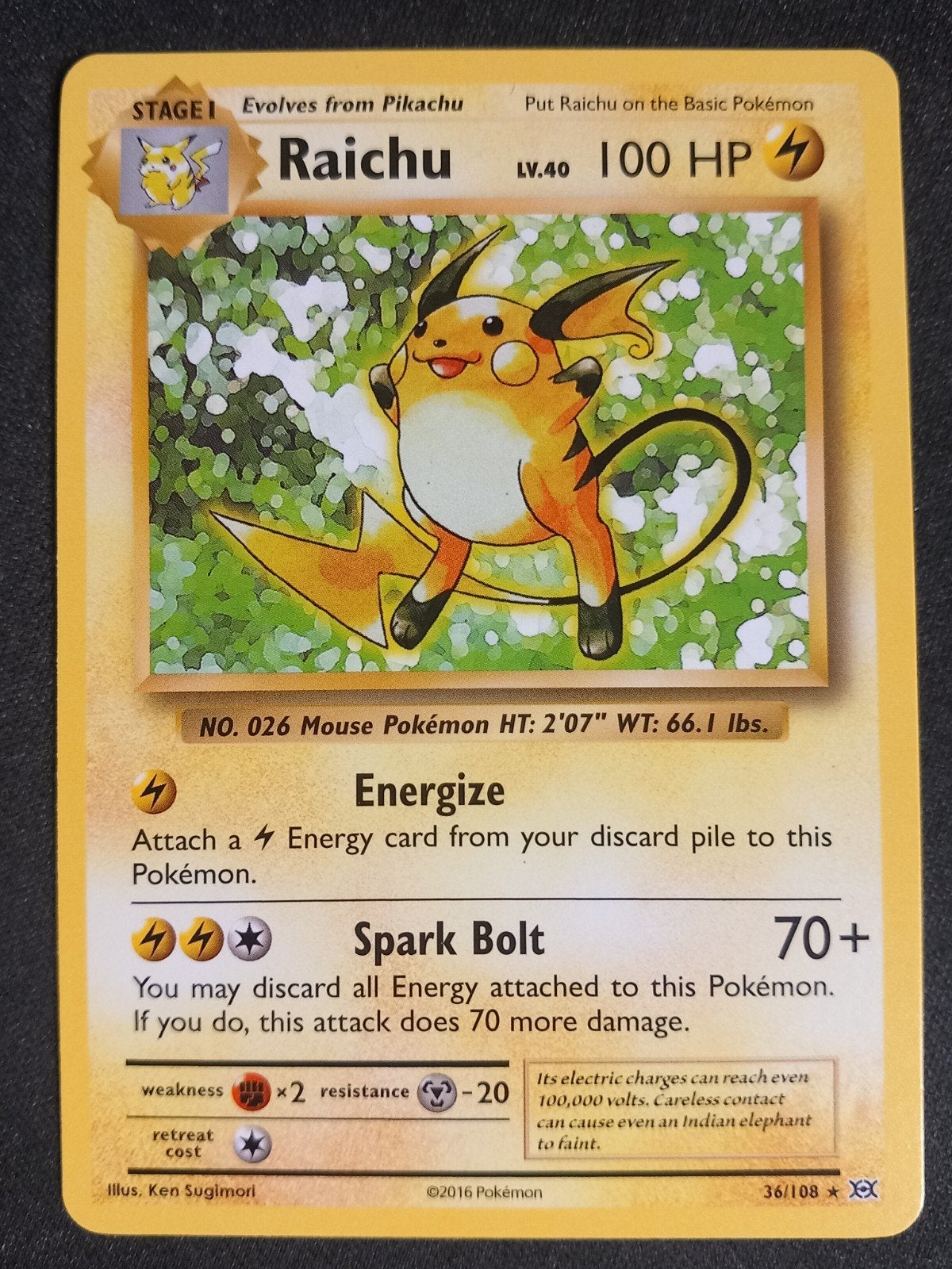 Pokemon Raichu 36/108 XY: Evolutions Prerelease Excellent, Verzenden, Zo goed als nieuw, Losse kaart