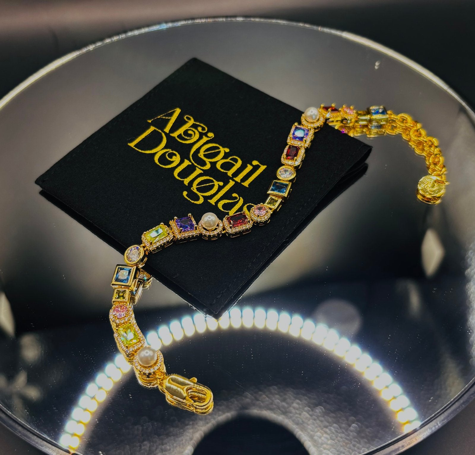 Luxe tennisarmband met kleurrijke zirkonia, Ophalen of Verzenden, Zo goed als nieuw, Goud, Overige materialen