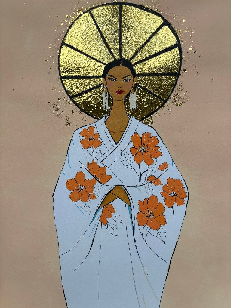 schilderij handmade 'Golden Bloom", Ophalen of Verzenden
