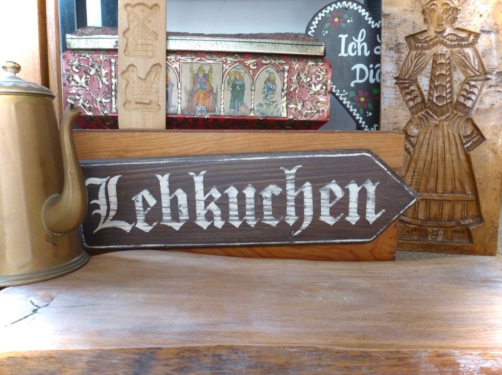 Handgeschilderd houten bord Lebkuchen / kerstmarkt decoratie, Hout, 13 cm, Ophalen of Verzenden, Bruin