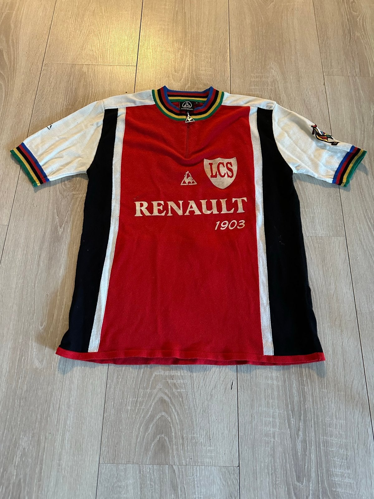 Mooi  Vintage Le Coq Sportif Renault Wielershirt Maat M, Ophalen of Verzenden, Zo goed als nieuw, Hardlopen of Fietsen, Meerkleurig