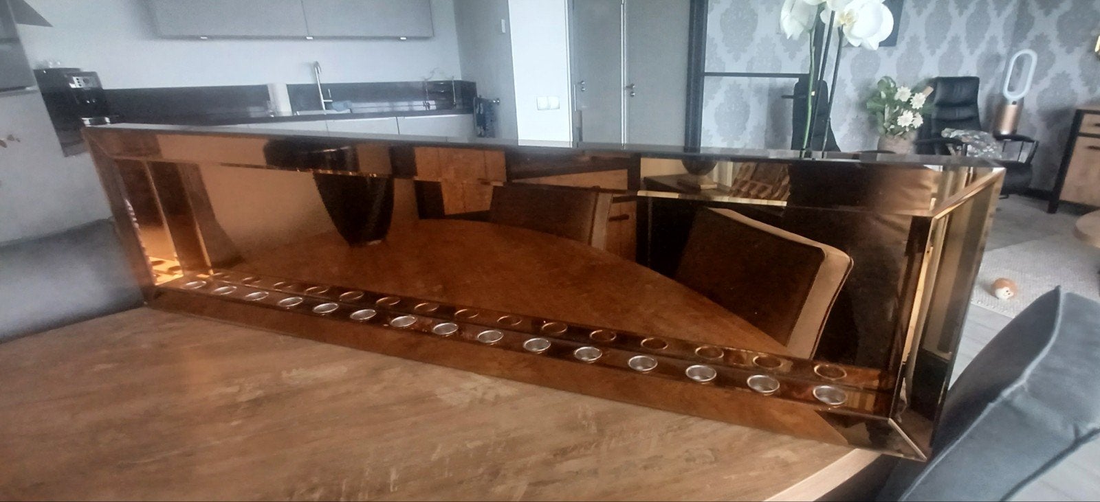 waxinelichthouder met gouden rand 160 breed en 40 hoog., Huis en Inrichting, Ophalen, 125 cm of meer, Zo goed als nieuw, Minder dan 100 cm