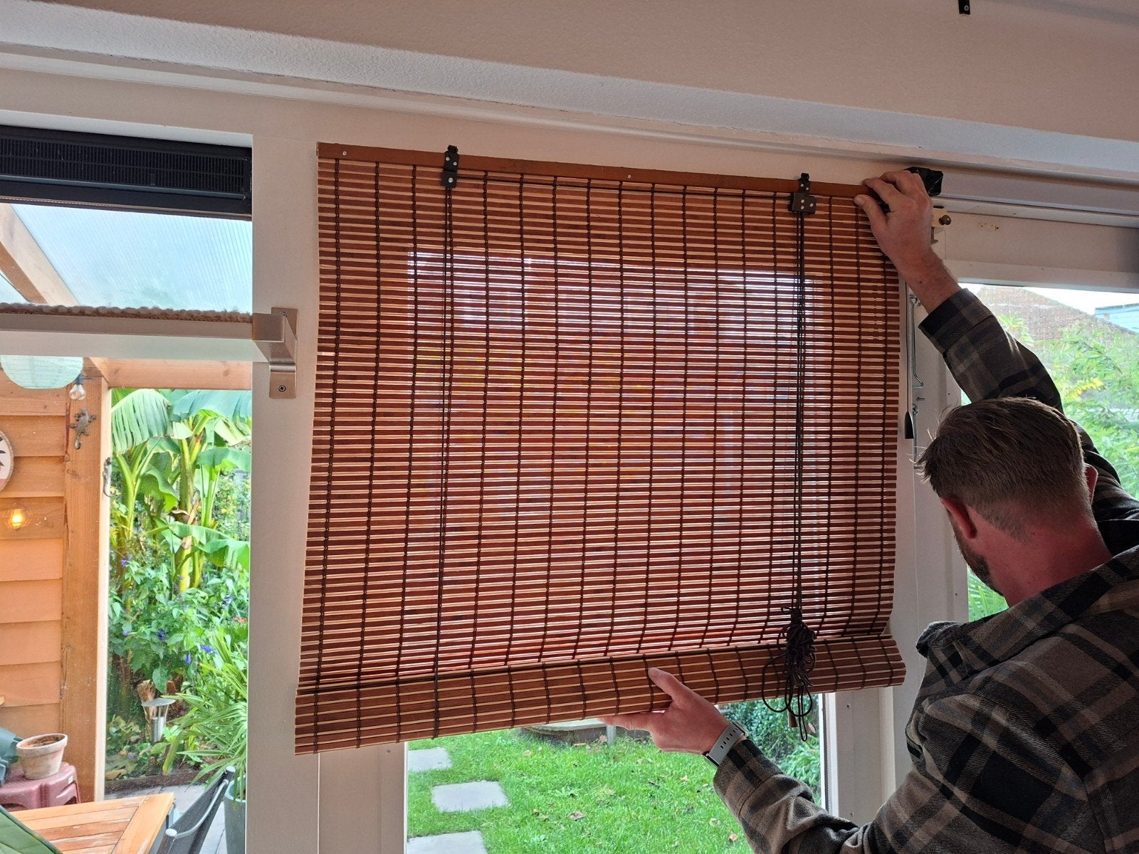 Rolgordijn bamboe 90 breed, Ophalen, 90 cm, 170 cm, Zo goed als nieuw