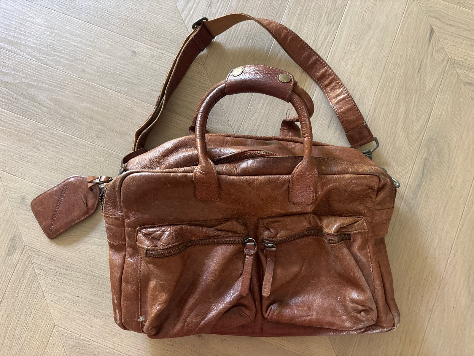 Cowboysbag Luiertas - Cognac Leer echt leder tas, Ophalen of Verzenden, Gebruikt, Bruin, Overige typen