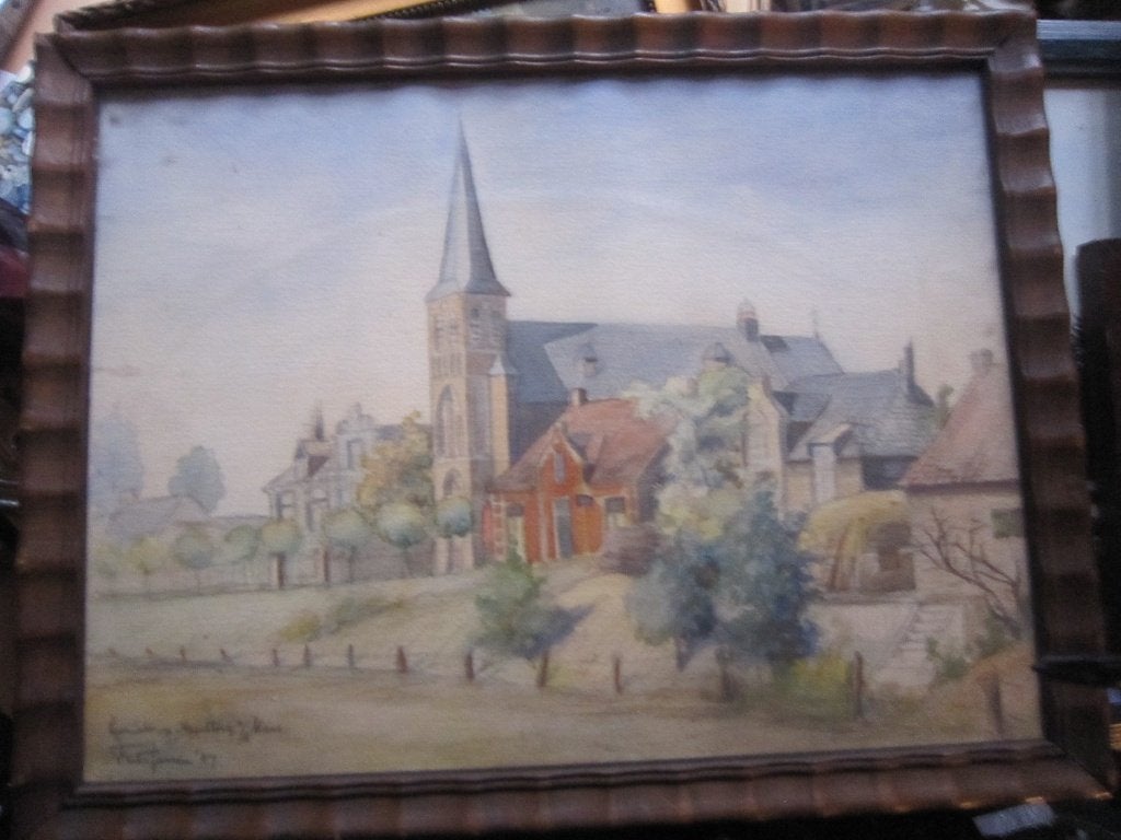 Frits Jansen, 1916,(Scheen) aquar/pastel Appeltern a/d Maas, Ophalen of Verzenden