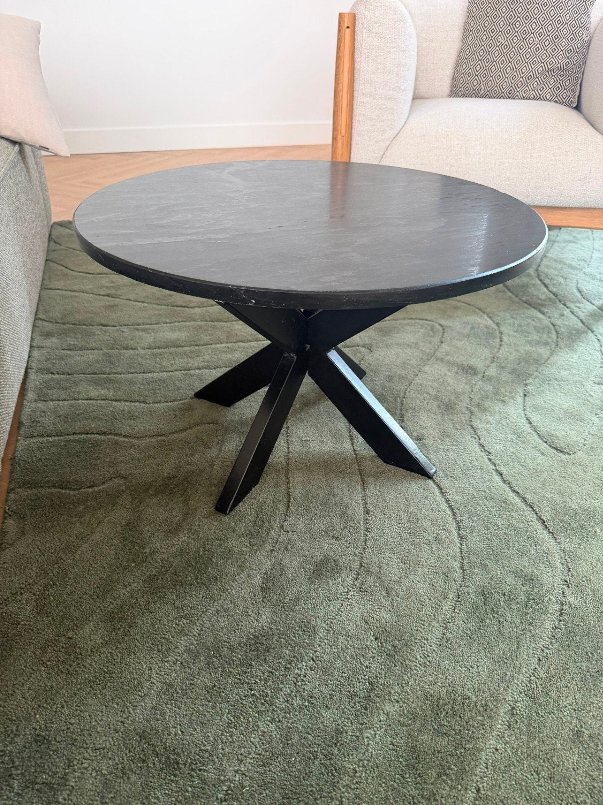 Black marble coffee table - Zwarte marmeren salontafel, Ophalen, Gebruikt, 50 tot 100 cm, Rond