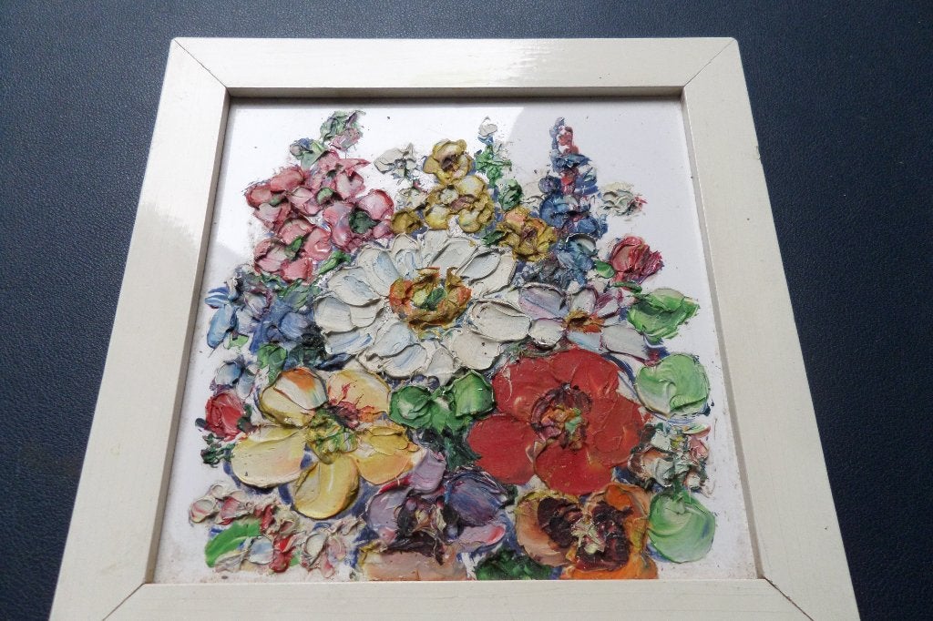 Bloemenstilleven - Impasto techniek - 18,5x18,5cm, Antiek en Kunst, Ophalen, Overige ondergronden, Stilleven, Handgeschilderd
