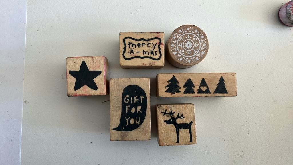 6 houten kerststempels, Ophalen of Verzenden, Gebruikt, Houten stempel