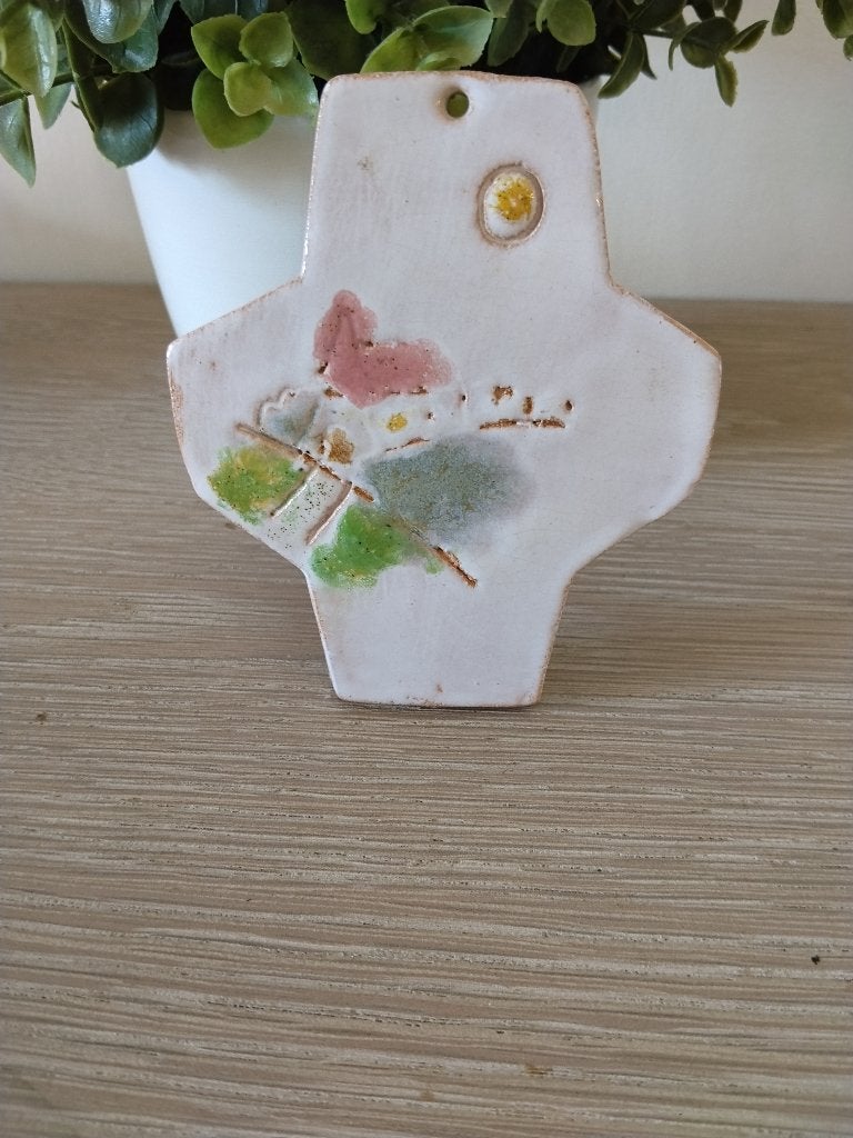 vintage geglazuurd kruisje wanddecoratie, Verzamelen, Ophalen of Verzenden, Zo goed als nieuw