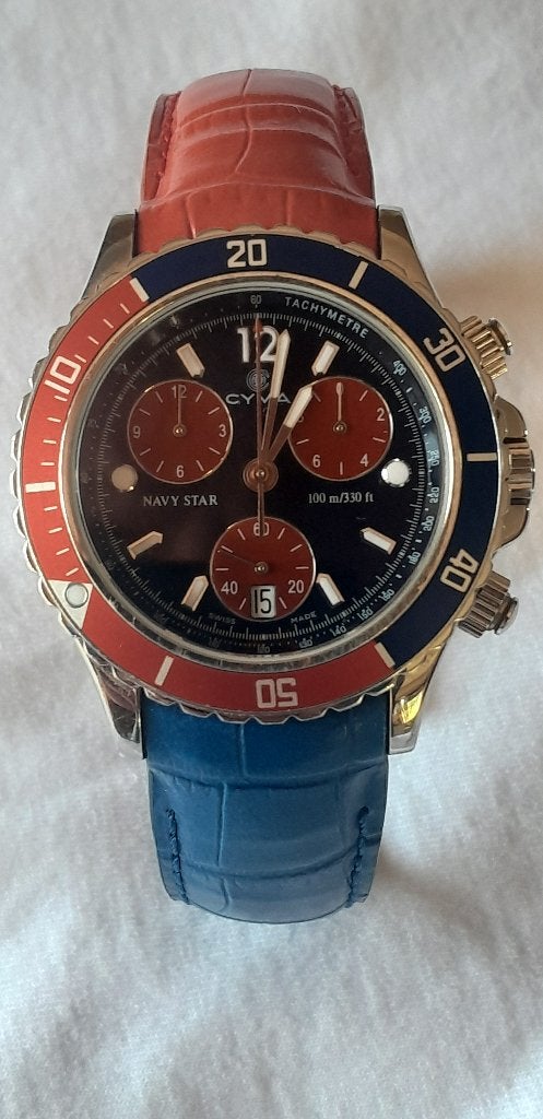 Cyma Navy Star Chronograaf, Overige merken, Leer, Staal, Polshorloge