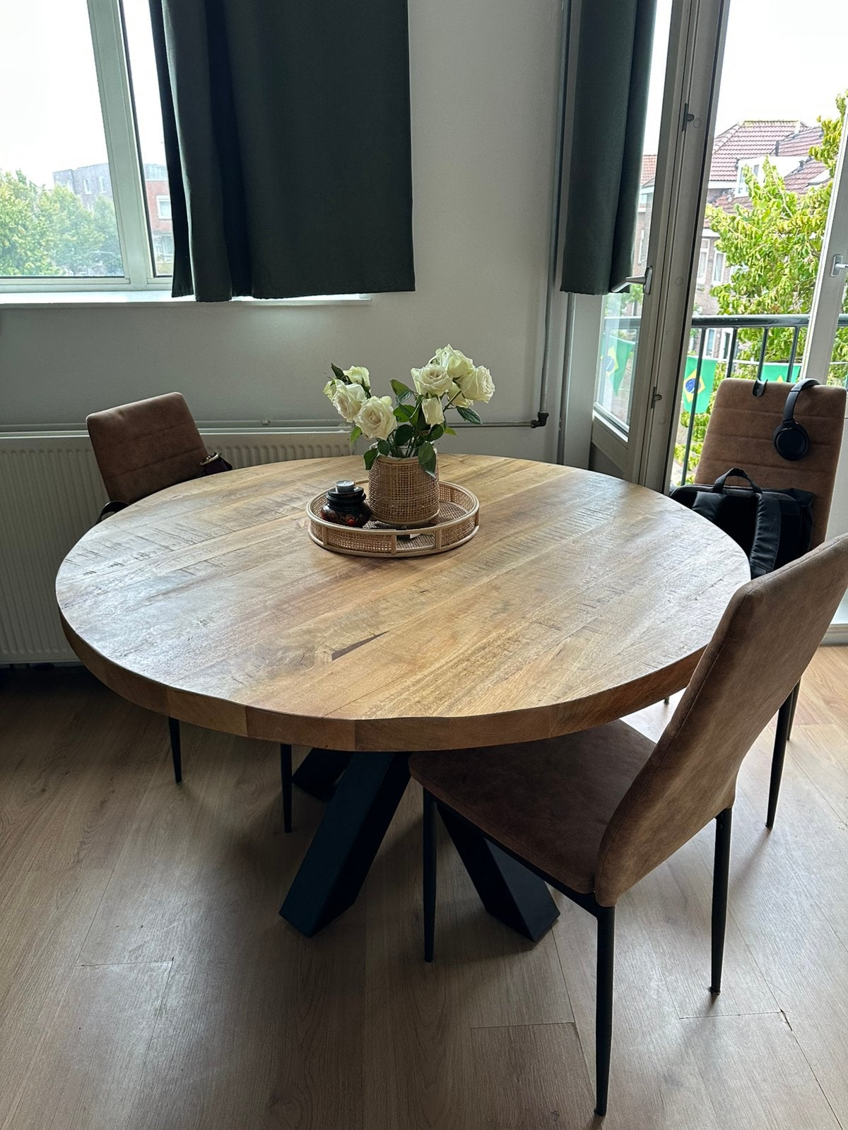 Mangohouten Eettafel, 100 tot 150 cm, Zo goed als nieuw, Rechthoekig, 50 tot 100 cm