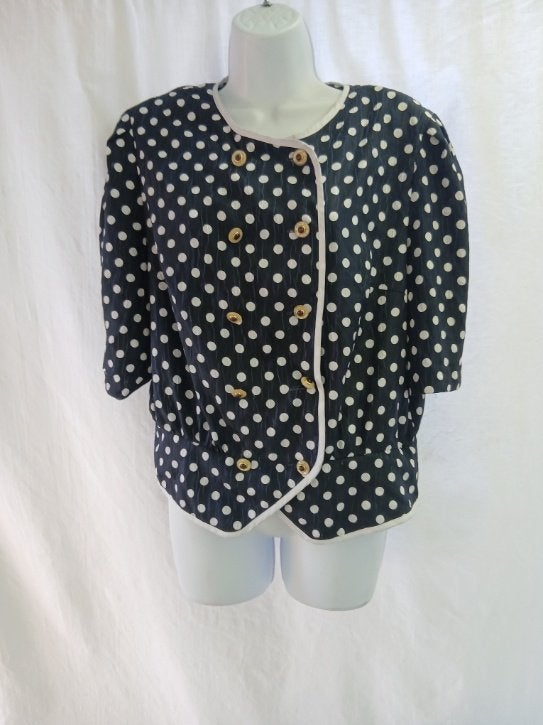 Ouderwets donkerblauw blousje met witte stippen maat 40, Maat 38/40 (M), Carnaval, ., Ophalen of Verzenden