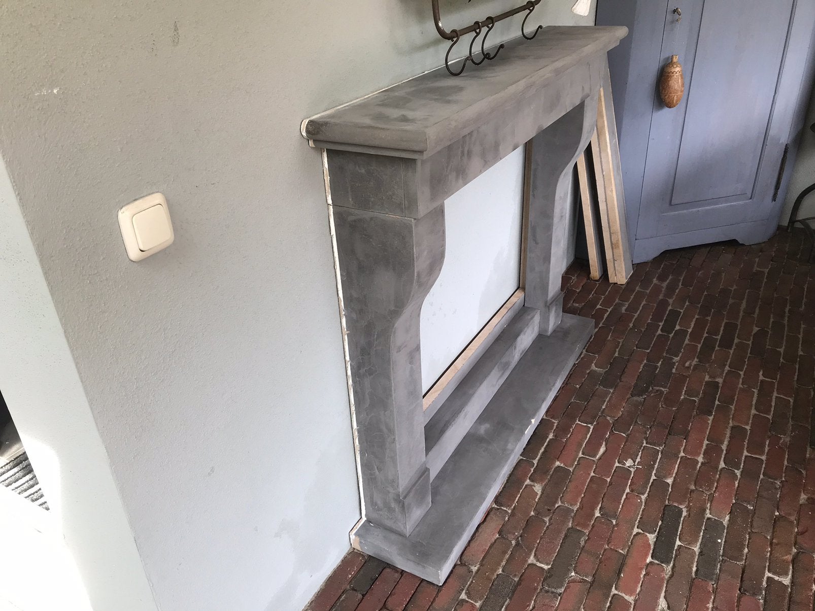 Natuurstenen schoorsteen,schouw, Huis en Inrichting, Ophalen, Gebruikt, Vrijstaande haard, Elektrische haard