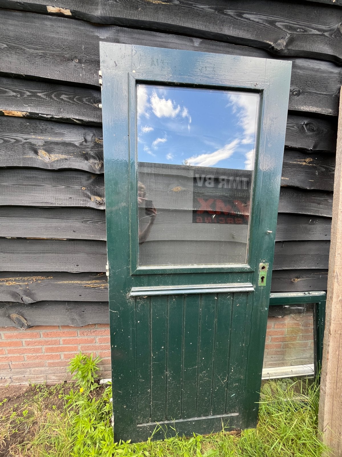 Hardhouten buitendeur met dubbel glas en dievenklauw 195x83, Ophalen, Gebruikt, 80 tot 100 cm, Buitendeur
