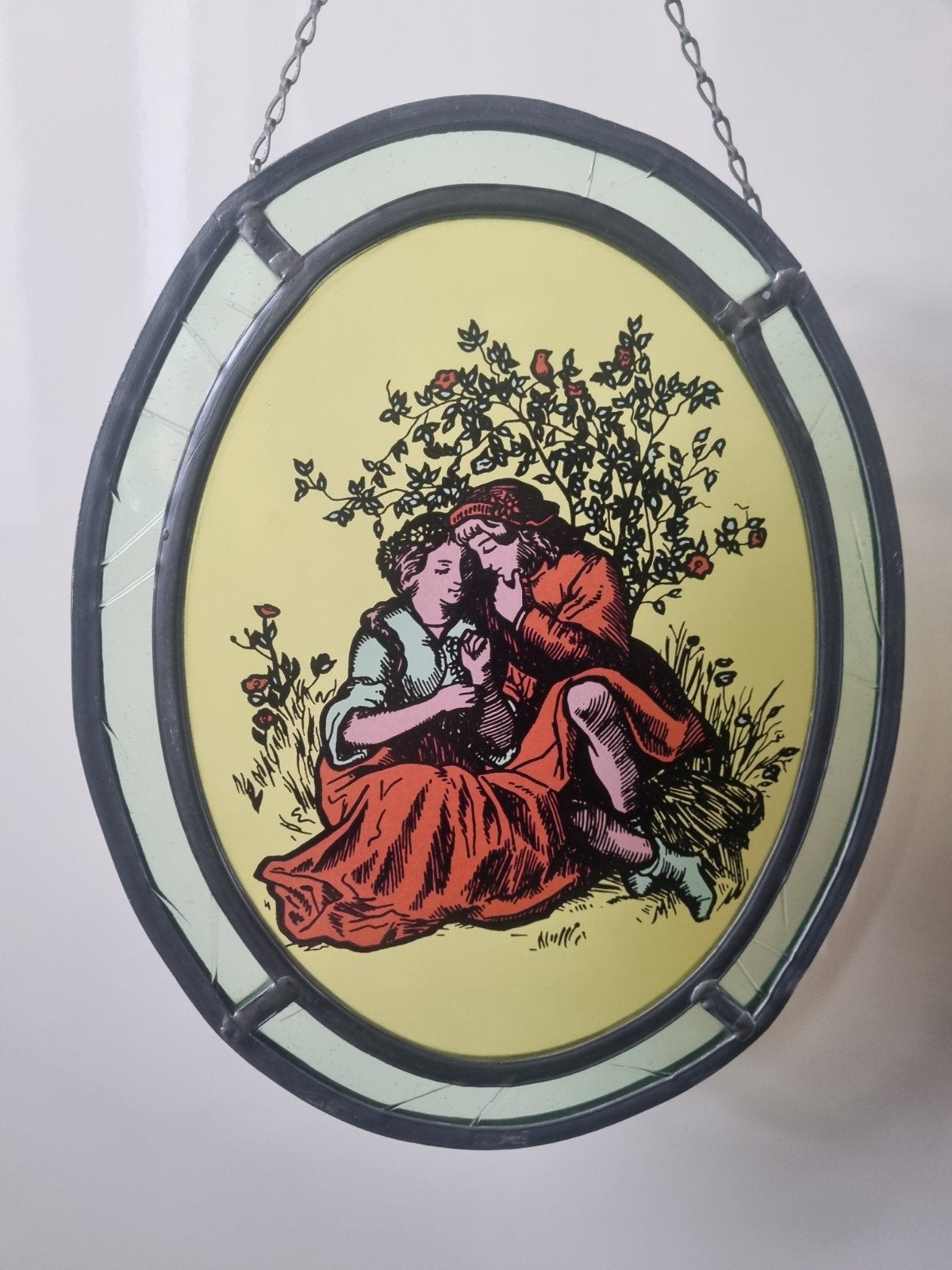 Vintage Glas-in-lood Raamhanger - Romantisch Tafereel, Ophalen of Verzenden