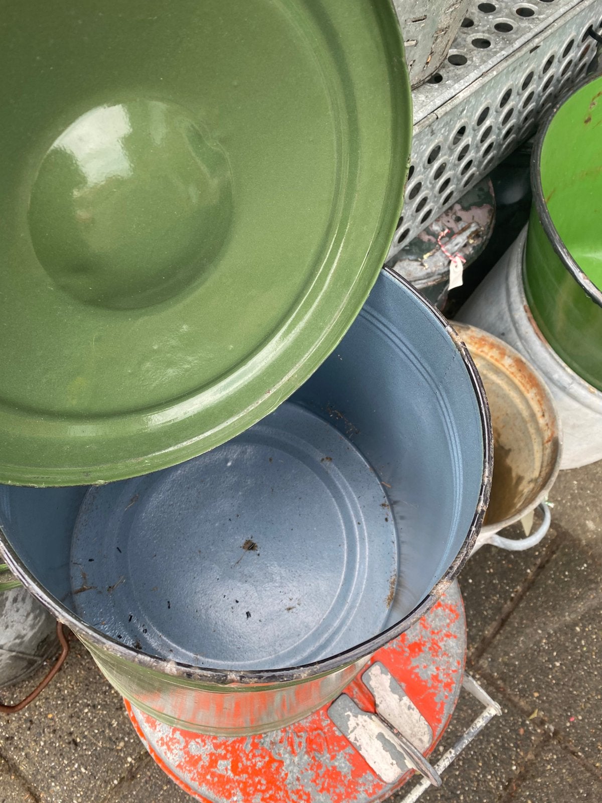 Groen emaille emmer met deksels, Antiek en Kunst, Antiek | Emaille, Ophalen