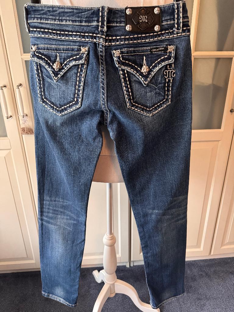 Blauwe jeans Miss Me 29/lang, 36-38/M, skinny, vintage eff., Kleding | Dames, Spijkerbroeken en Jeans, Verzenden, Zo goed als nieuw