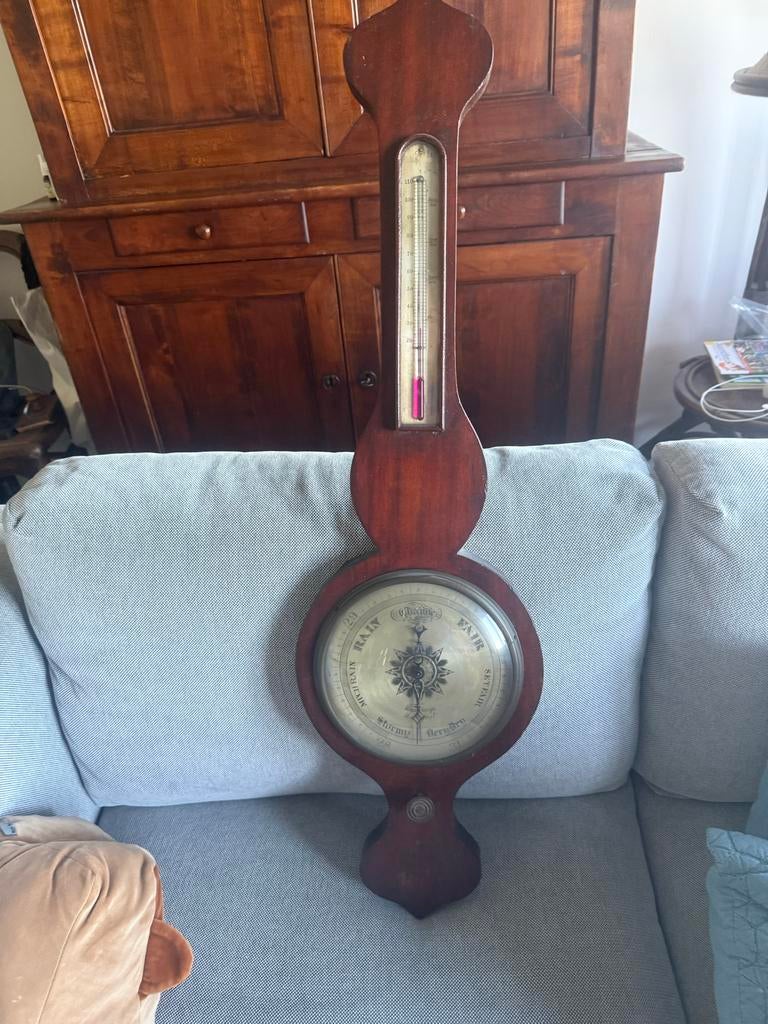 Antieke Kwikbarometer met Thermometer - Klassiek Weerstation, Ophalen, Gebruikt, Barometer