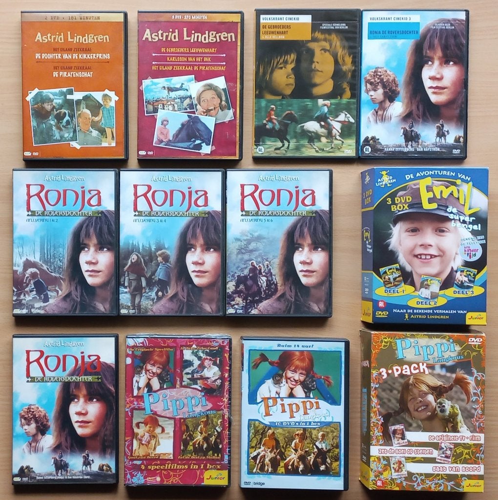 Astrid Lindgren dvd's o.a. Ronja, Pippi, Emil, Leeuwenhart, Scandinavië, Verzenden, Alle leeftijden, Nederlands